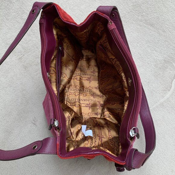 Tignanello Expandable Burgundy Genuine Suede Shoulder Bag - Picture 9 of 16